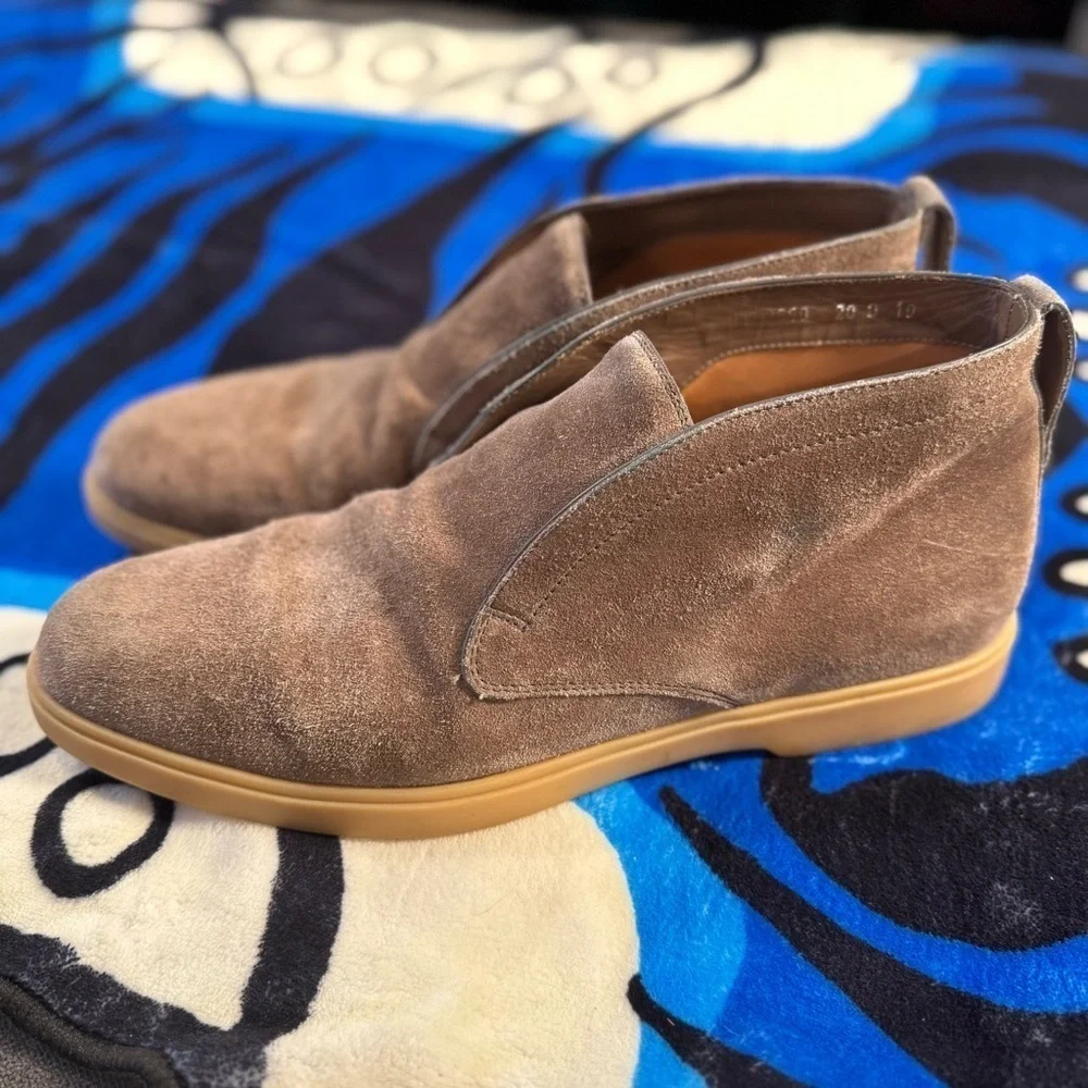 Santoni Brown Suede Chukka Slip-On Boots with Tan Soles